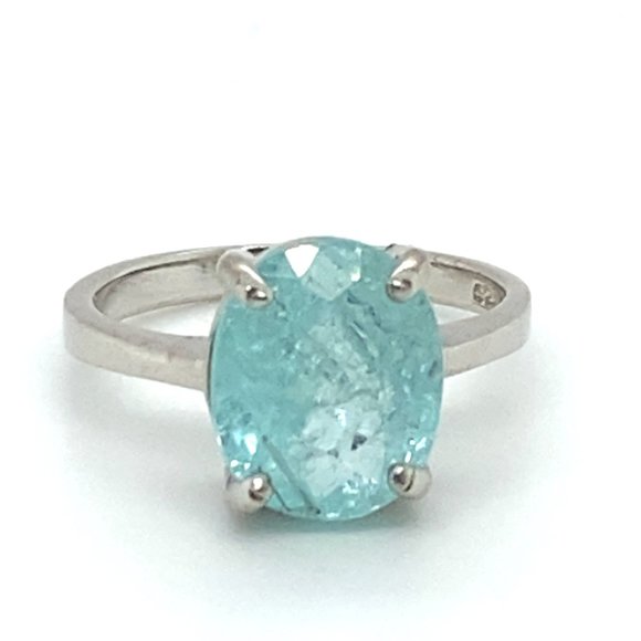 Paraiba Tourmaline 4.14ct Platinum Finish Solid 925 Sterling Silver Ring - Picture 3 of 6